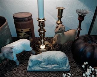 Sheep Statues & Brass Lamp