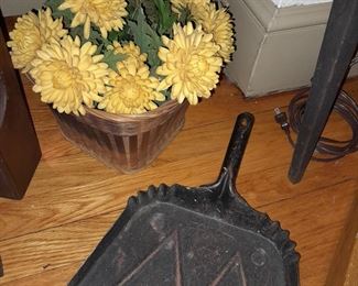Vintage Metal Scoop & Basket W/ Flowers