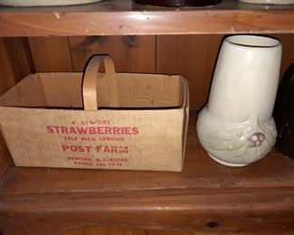 Vintage Strawberry Basket & Pottery Vase
