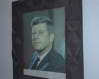 Handmade Tramp Art Framed JFK Picture