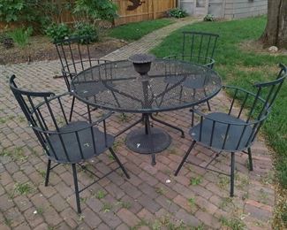 SUPER HEAVY Cast Iron Patio Table Set W/ 4 Highback Antique Style Chairs