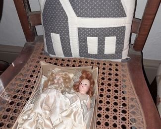 Antique Dolls & Handmade Quilt Pillow