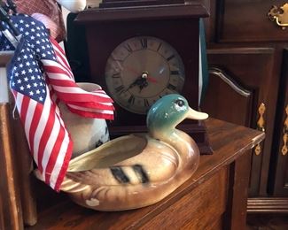 duck planter, mantel clock