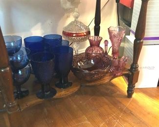 blue and amethyst glass ware