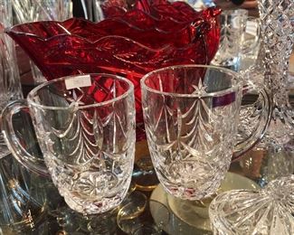 Waterford crystal mugs, Waterford crystal red sleigh dish