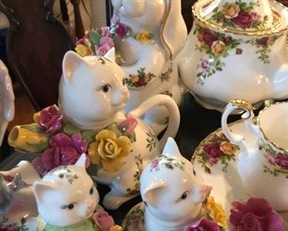 English Rose Cats and Rabbit