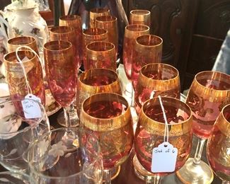 beautiful pink and gold made in Italy wine glasses and champagne flutes