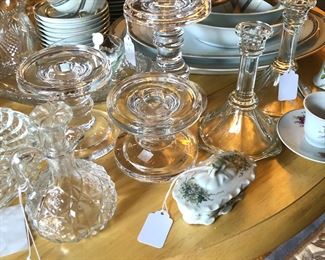 crystal candlesticks, trinket jar