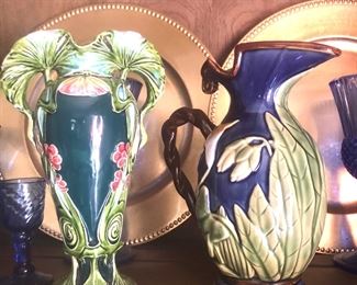 Majolica vase and pitcher