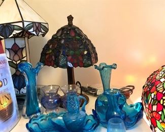 stained glass lamps, blue glass