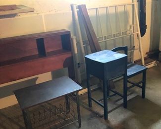 LP rack, headboard, child's desk