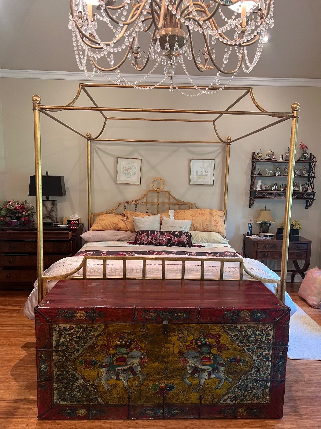 Handpainted trunk and fabulous gilt bed