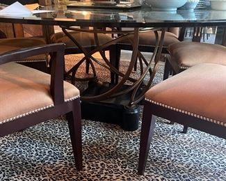 Bronze and marble base glass top dining table