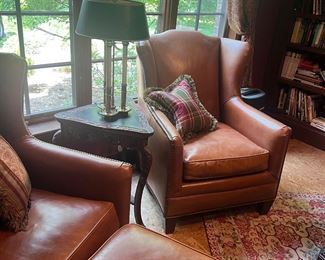Great quality leather club chairs with one ottoman