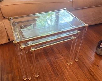 Lucite, Brass and Glass stacking tables
