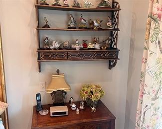 Carved wood, Shelf Unit, antique, two drawer cabinet