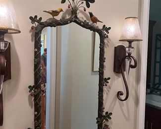 Inspired by William Morris' fabric of the same name, Carol Canner's Strawberry Thief is a masterpiece. Fully sculpted Baltimore orioles and chipmunks reach for tantalizing strawberries, animating a gothic twig frame. Charming in a Hand-Painted Finish or sophisticated in antique gold.