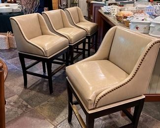 Set of for quality leather counter seats