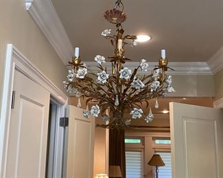 Gilt and Porcelain flower chandelier