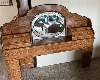 Bed headboard w/ mirror & compartments (matches dresser, end tables)