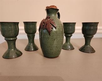JT Pottery Goblets and Decanter