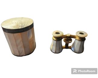 Mother of Pearl jar and Opera glasses