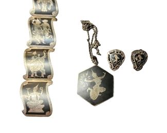 Sterling Siam bracelet, necklace, and earrings