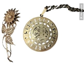 Sterling pin and necklace