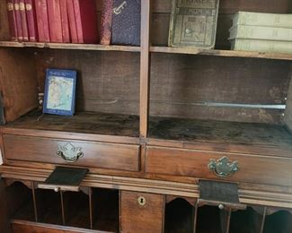 English, Cherry Early 1800s slant front, Bookcase/Secretary, hand forged metal hardware 76 inches by 3 feet across by 20 inches 