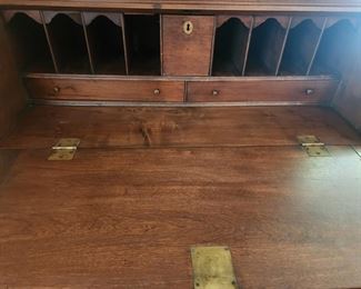 English, Cherry Early 1800s slant front, Bookcase/Secretary, hand forged metal hardware 76 inches by 3 feet across by 20 inches 