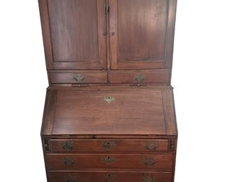 English, Cherry Early 1800s slant front, Bookcase/Secretary, hand forged metal hardware 76 inches by 3 feet across by 20 inches 
