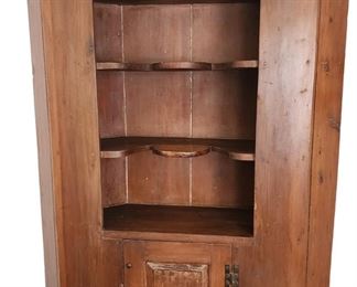 Early  1800s Cherry Corner Cupboard, Open Front  with cutout shelves 7 feet and back is 4 feet across   