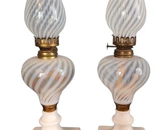 Milk glass oil lamps