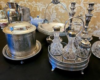 Silver plate biscuit barrel, etc.