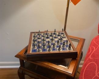 chess set, lamp table