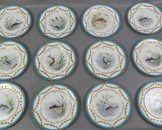 12 fine painted fish plates