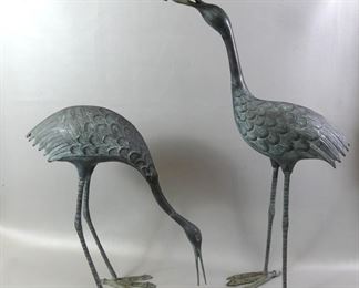 Large bronze garden cranes