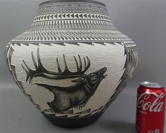 Elk vase, signed 