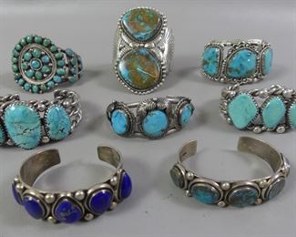 7 old Navajo silver and turquoise bracelets