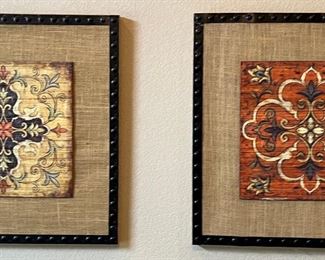 Pair Of 23.5" X 23.5" Wood And Canvas Wall Decor With Metal Trim
