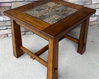 Dark Wood Marble Top Craftsman Side Table