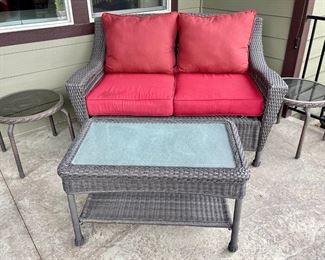 Northlight Brown Resin Wicker Patio Love Seat With 2 Round Side Tables And A Glass Top Coffee Table