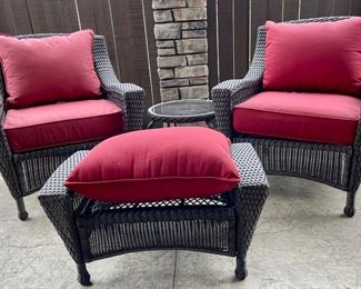 Northlight Brown Resin Wicker Patio (2) Arm Chairs, Side Table And Foot Stool