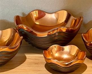(4) Nambe Copper Canyon Lisa Smith Nesting Bowls