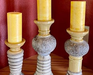 (3) Pottery Candle Holders With Pier One Ember Candles