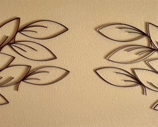Pair Of 30" X 23" Red Metal Leaf Decor Wall Hangings