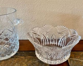 Crystal Wine Bucket, Crystal Bowl, And Etched Crystal Vase