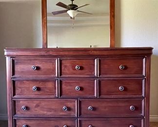 Dark Pine Wood 10 Drawer Dresser With Mirror