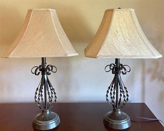 (2) Bronze Tone Metal Base Lamps With Tan Shades