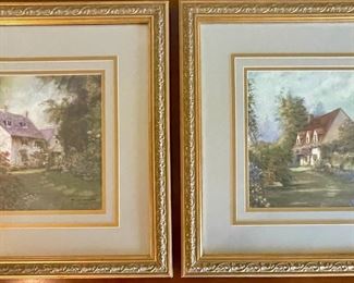 (2) Dwayne Warwick Cottage Prints In Gold Decorative Frames